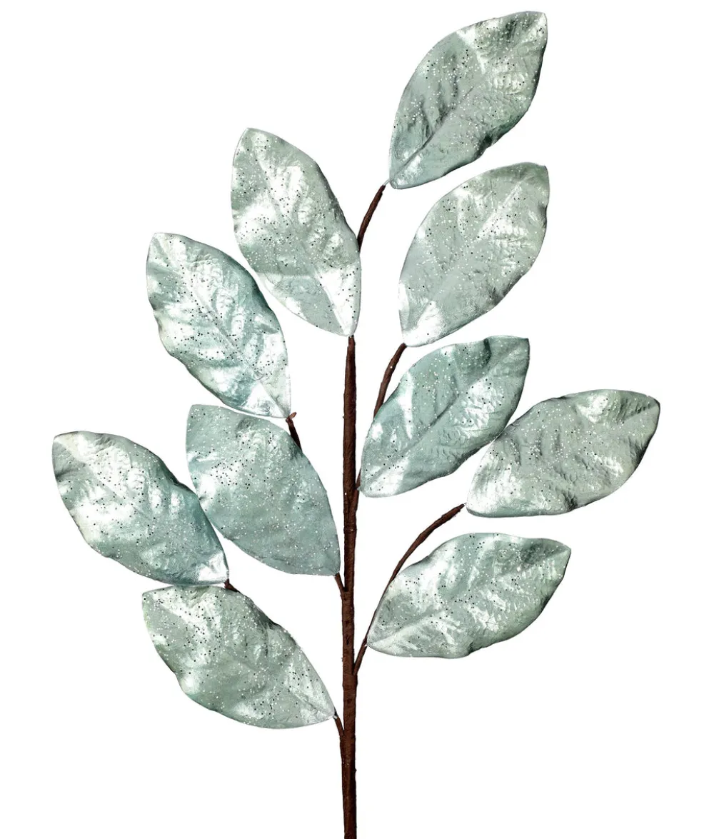 Regency Aqua Glitter Magnolia Leaf Spray