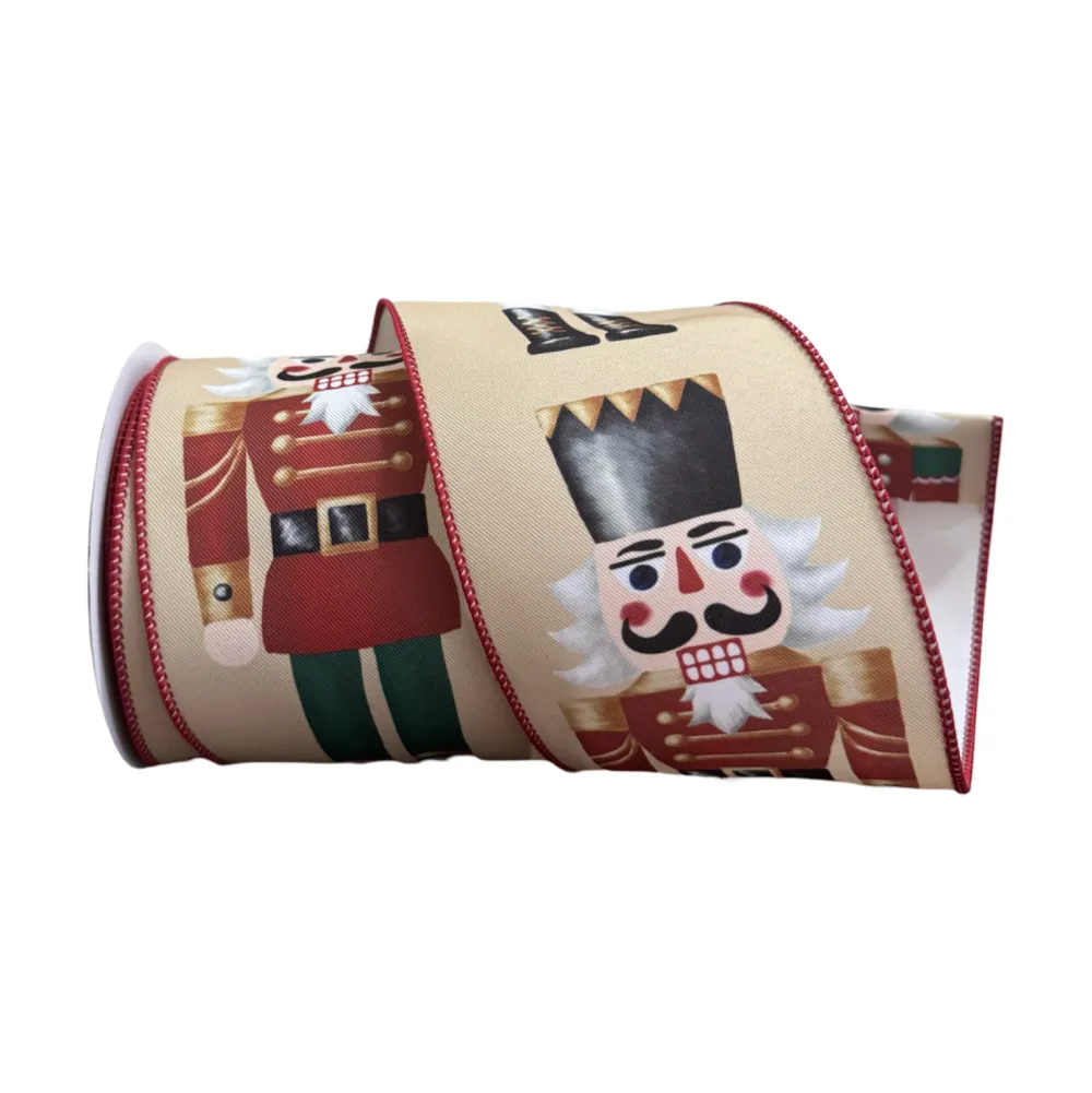 Direct Export Co. Beige Nutcracker Ribbon, 4" X 10YD