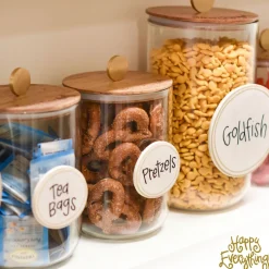 Happy Everything Big Wooden Lid Glass Jar by !
