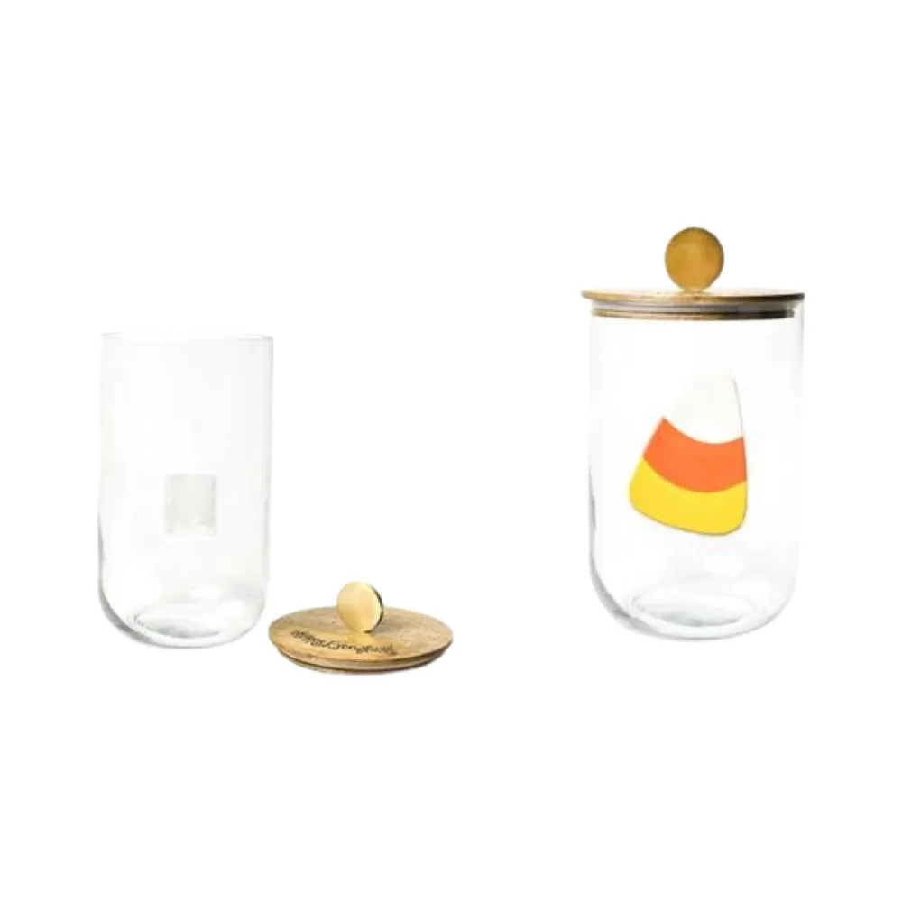 Happy Everything Big Wooden Lid Glass Jar by !