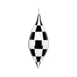 Farrisilk Black and White Checkered Drop Ornament, 8"