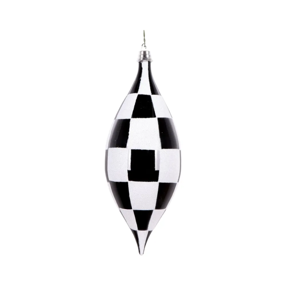 Farrisilk Black and White Checkered Drop Ornament, 8"