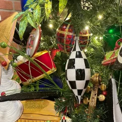 Farrisilk Black and White Checkered Drop Ornament, 8"