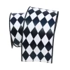 Farrisilk Black and White Foil Jester Diamond Ribbon, 4"X10YD
