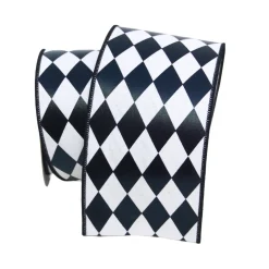 Farrisilk Black and White Foil Jester Diamond Ribbon, 4"X10YD
