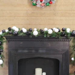 Farrisilk Black and White Matte and Shiny Ball Garland, 10'