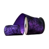 D. Stevens Black Glitter Spider Web on Purple Ribbon, 4" x 10YD
