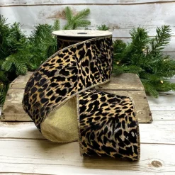 D. Stevens Black Leopard Jacquard Ribbon, 4" x 10yd.