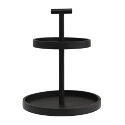 Creative Coop Black Mango Wood 2-Tier Tray with Handle