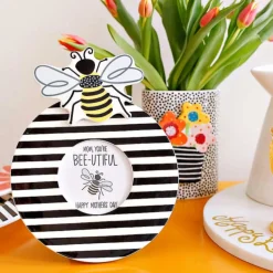 Happy Everything Black Medium Stripe Round Frame by !