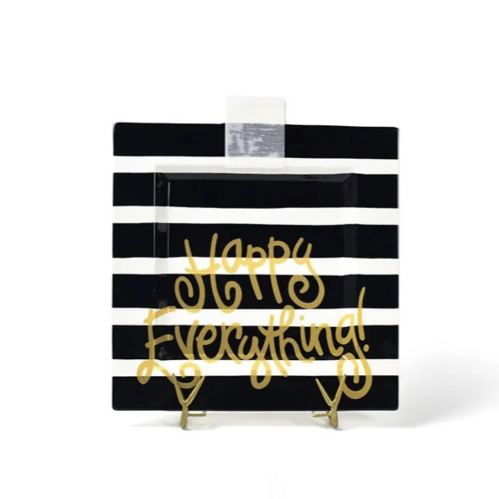Happy Everything Black Stripe Square Big Entertaining Platter by !