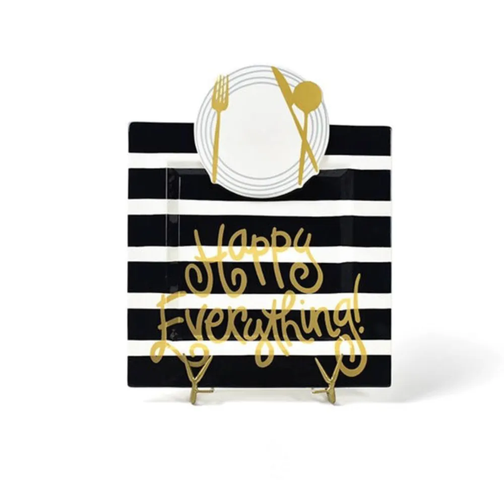 Happy Everything Black Stripe Square Big Entertaining Platter by !