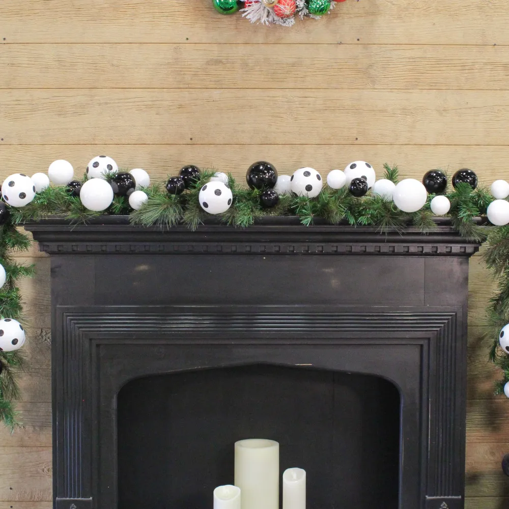 Farrisilk 10' Black & White Polka Dot Ball Garland