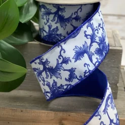 D. Stevens Blue Chinoiserie Ribbon, 2.5" x 10YD