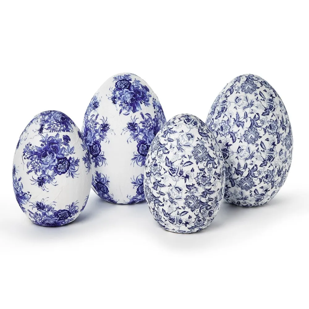Two's Company Blue Floral Paper-Mâché Egg