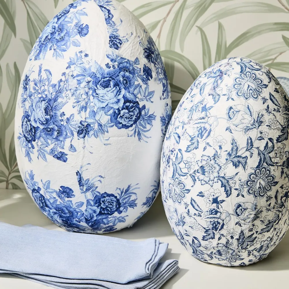 Two's Company Blue Floral Paper-Mâché Egg