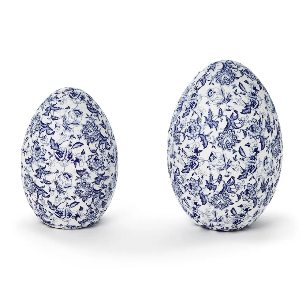 Two's Company Blue Floral Paper-Mâché Egg