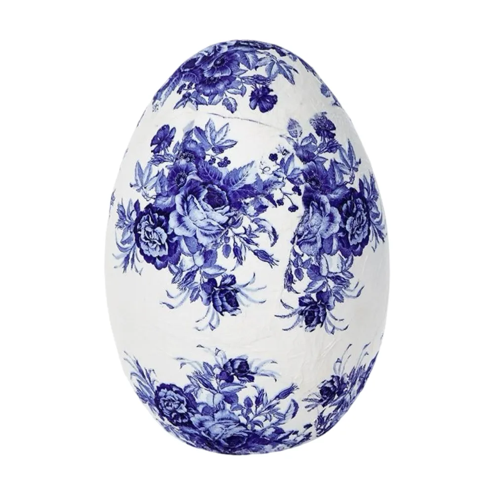 Two's Company Blue Floral Paper-Mâché Egg