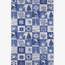 Geometry Blue Holiday Treats Tea Towel