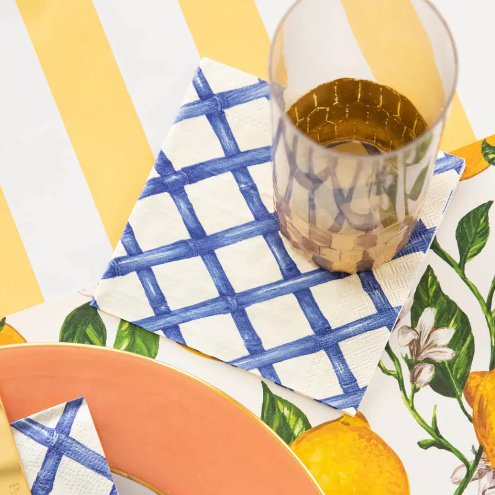 Hester & Cook Blue Lattice Cocktail Napkin Set