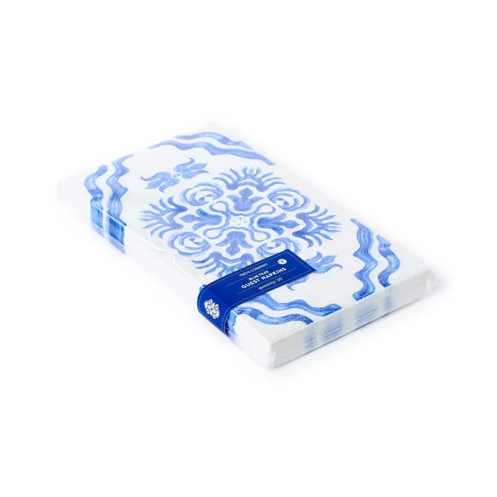 Two's Company Blue Tile Block Dinner Napkin Set