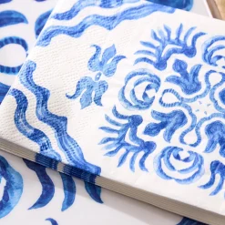 Two's Company Blue Tile Block Dinner Napkin Set