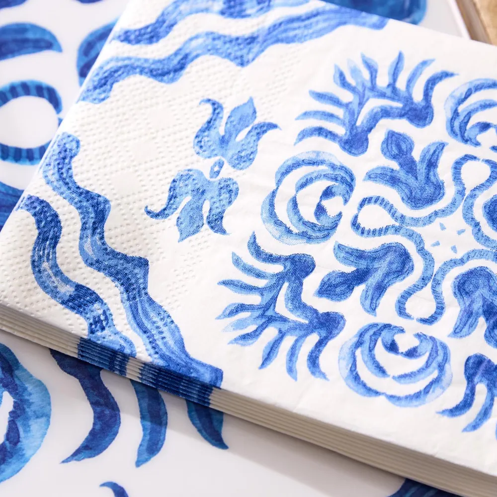 Two's Company Blue Tile Block Dinner Napkin Set