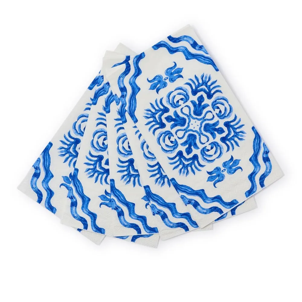 Two's Company Blue Tile Block Dinner Napkin Set