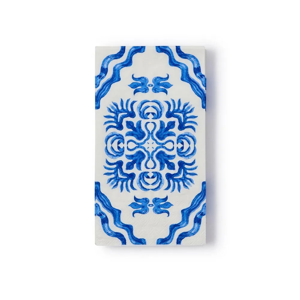Two's Company Blue Tile Block Dinner Napkin Set