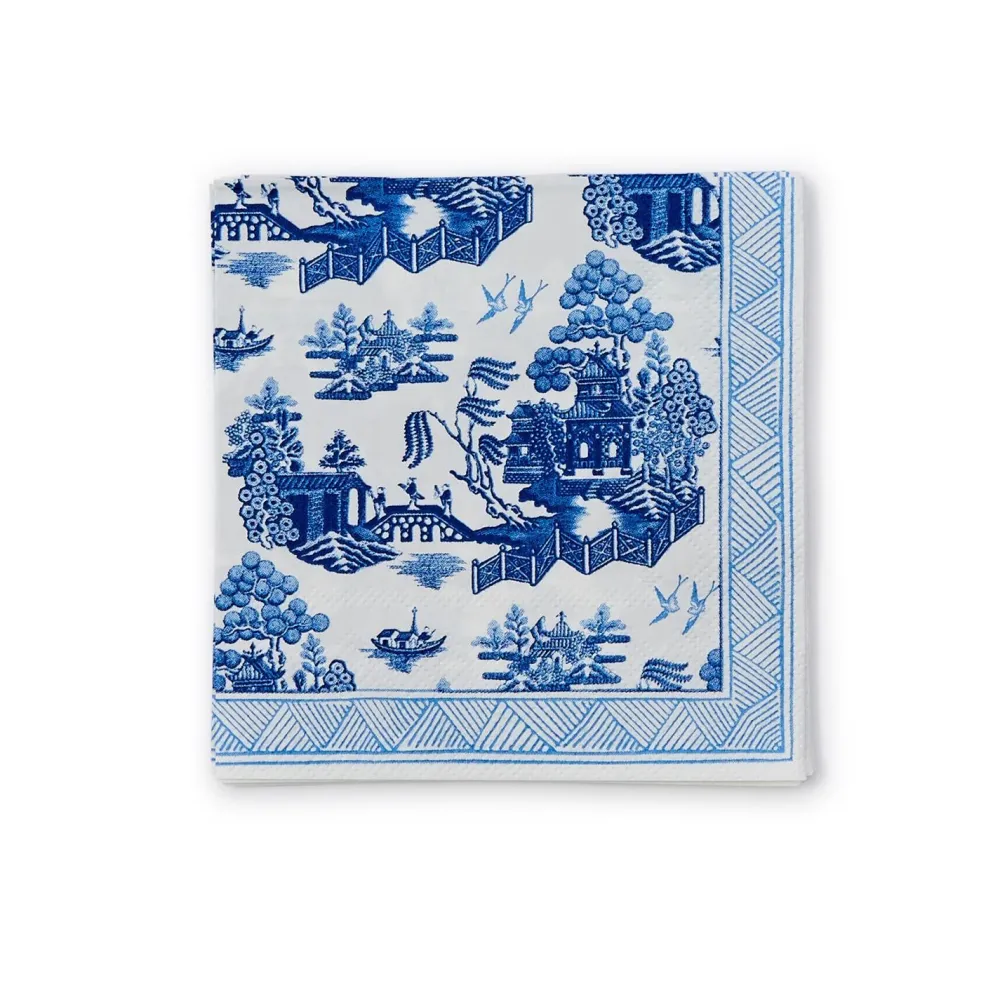 Two's Company Blue Willow Paper Cocktail Napkin Set