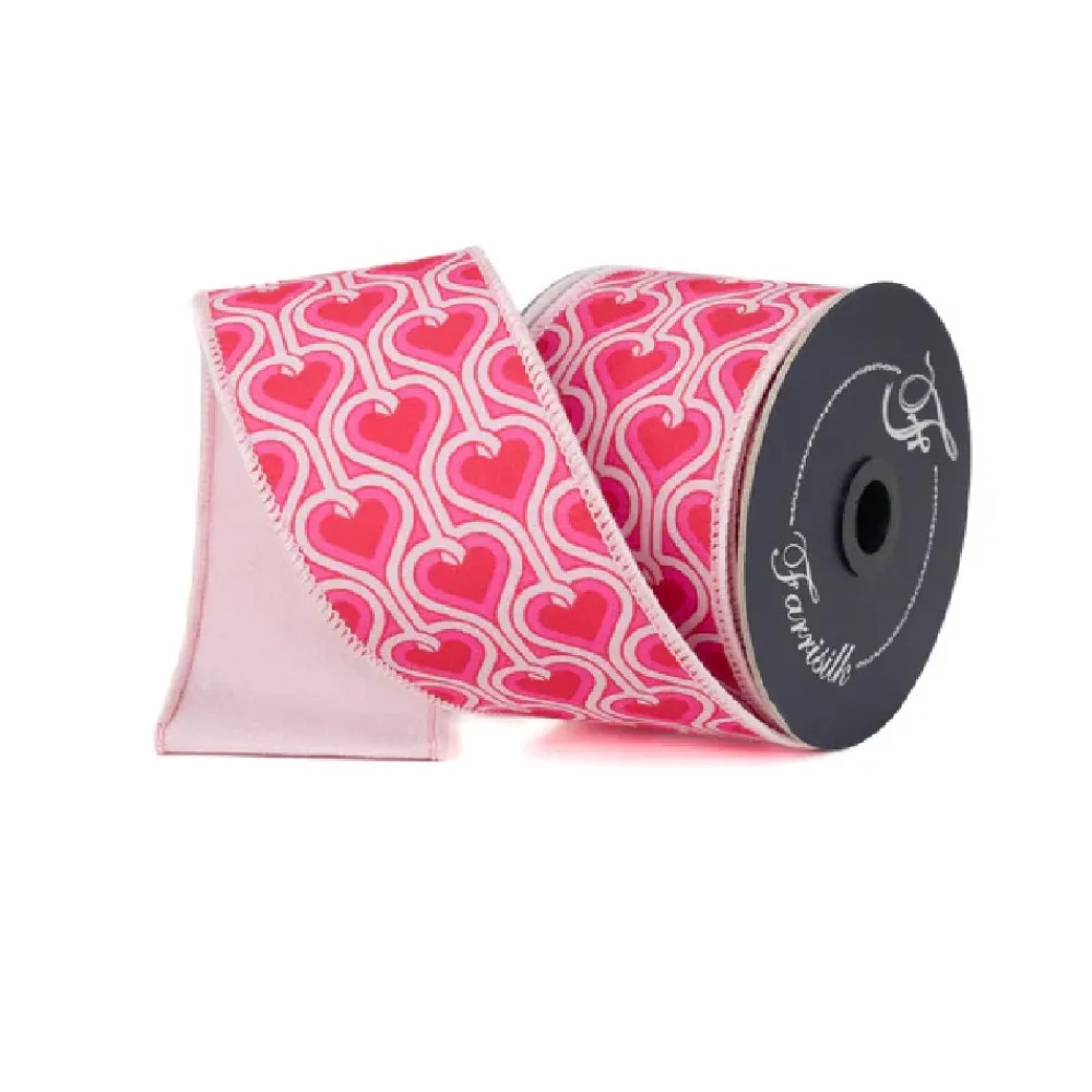 Farrisilk Blush Groovy Hearts Ribbon, 2.5" X 10YD