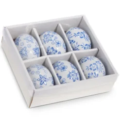 RAZ Box of 6 Blue Floral Eggs