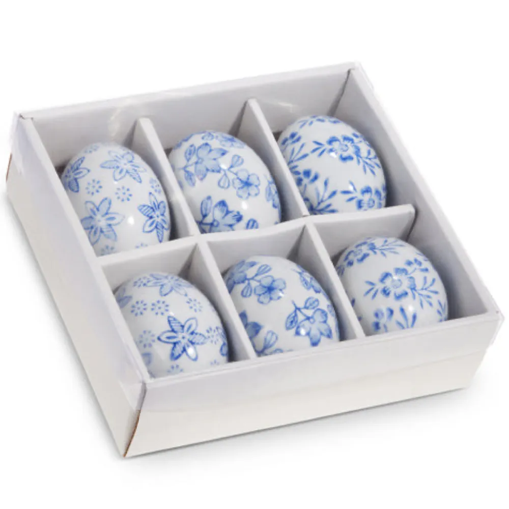 RAZ Box of 6 Blue Floral Eggs