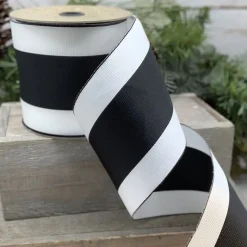 D. Stevens Centered Black and White Striped Ribbon 4” x 25yds