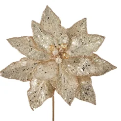 RAZ Champagne Glittered Poinsettia Stem