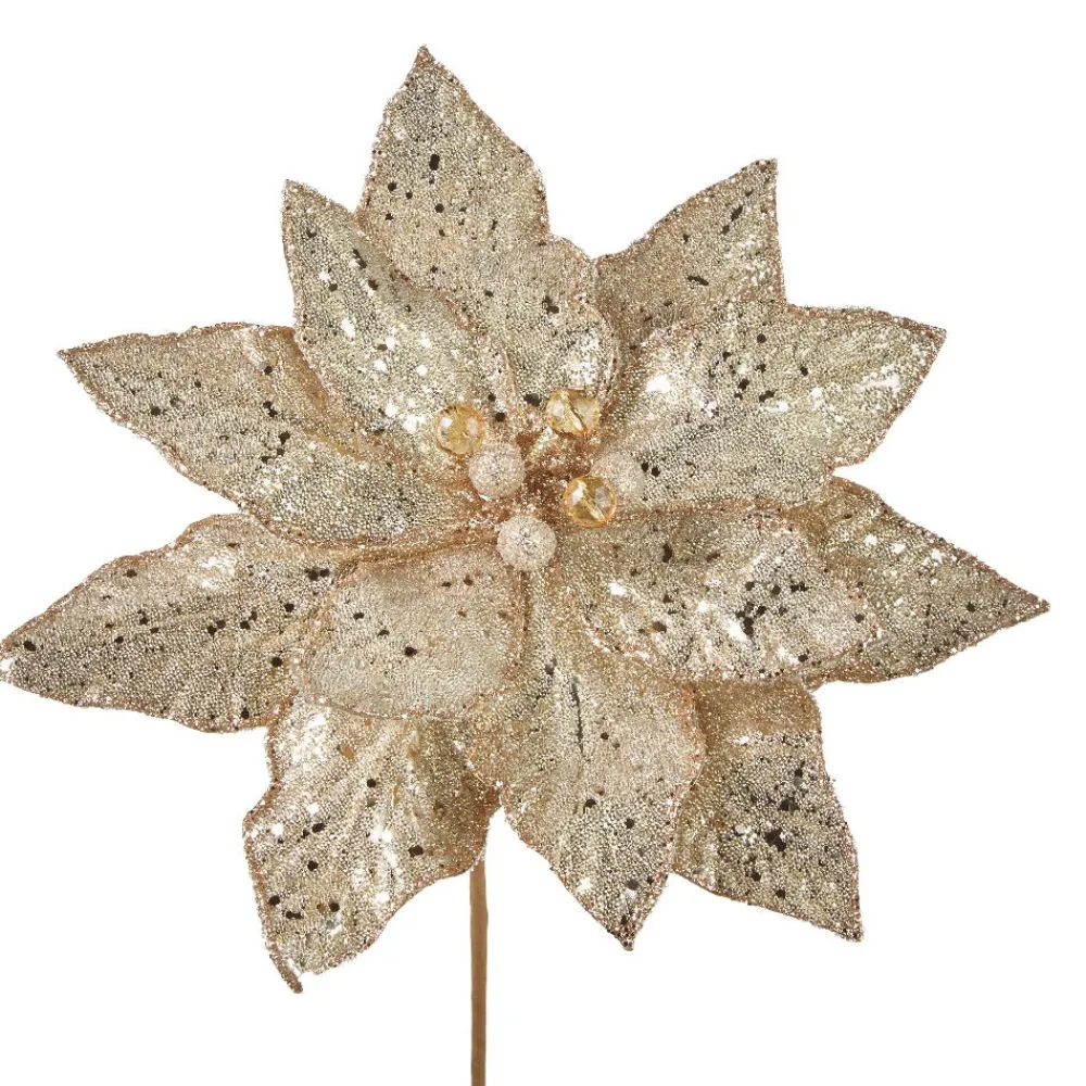RAZ Champagne Glittered Poinsettia Stem