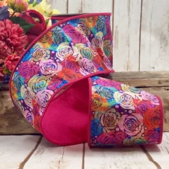 D. Stevens Colorful Wild Roses Ribbon, 4" X 10YD