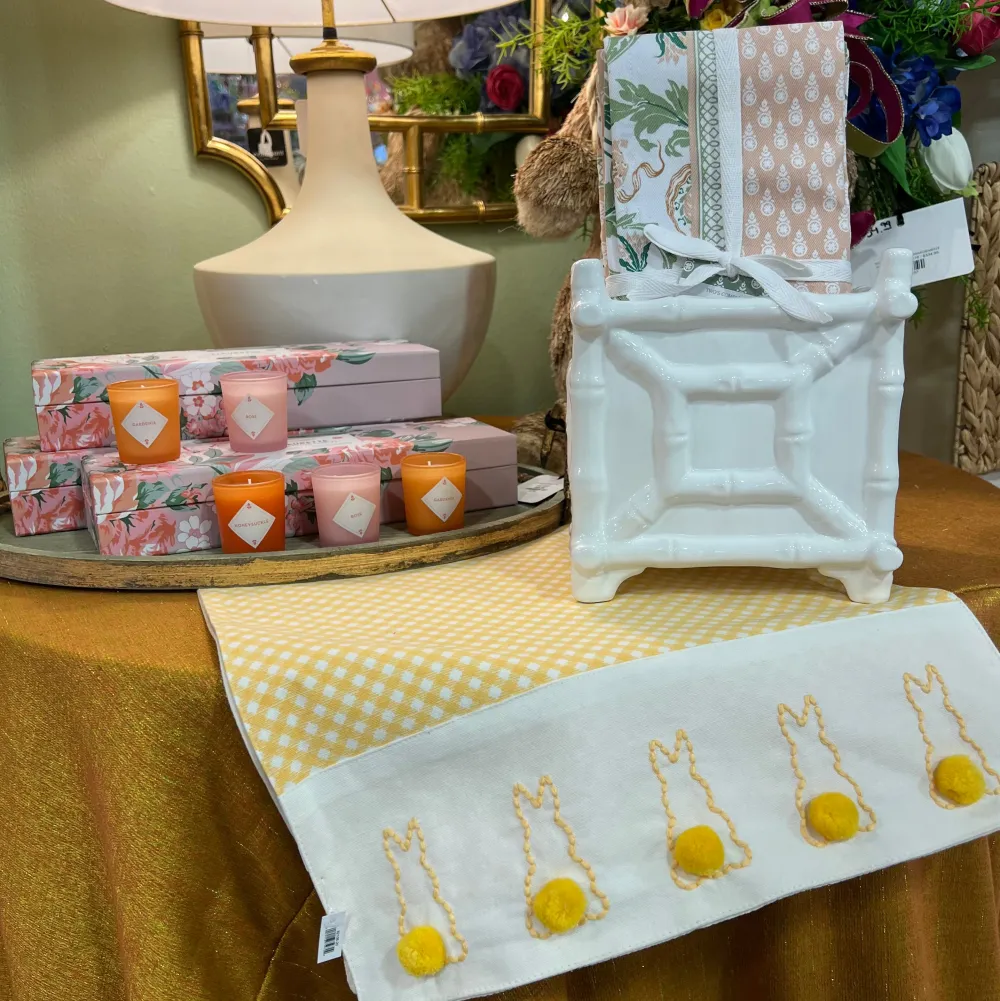 Two's Company Cottontail Table Runner with Bunny Pom Pom