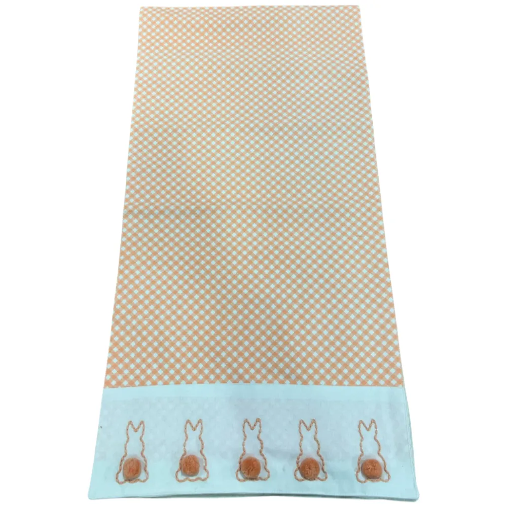 Two's Company Cottontail Table Runner with Bunny Pom Pom