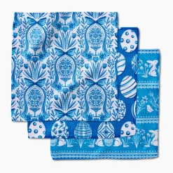 Geometry Delft Blue Easter Eggs and Bunnies Dishcloth Set