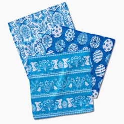 Geometry Delft Blue Easter Eggs and Bunnies Dishcloth Set