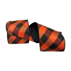 D. Stevens Diagonal Black and Orange Check Ribbon, 4" X 10YD