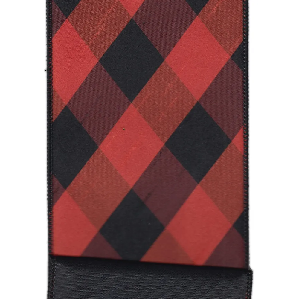 D. Stevens Diagonal Black and Orange Check Ribbon, 4" X 10YD