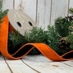 D. Stevens Double Sided Velvet Orange and Black Ribbon, 1" X 5YD