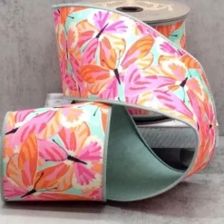 D. Stevens Dupion Colorful Butterflies Ribbon, 4" x 10YD