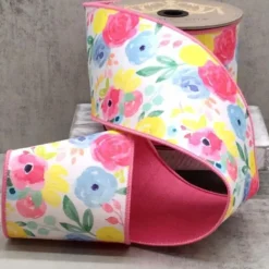 D. Stevens Dupion Watercolor Roses Ribbon, 4" x 10YD