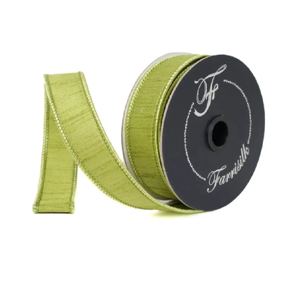 Farrisilk Dusted Lime Dupion Ribbon, 1" X 10YD