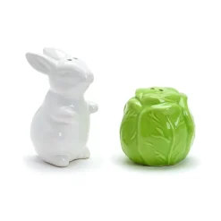 Two's Company Easter Bunny and Cabbage Leaf Salt and Pepper Shaker Set