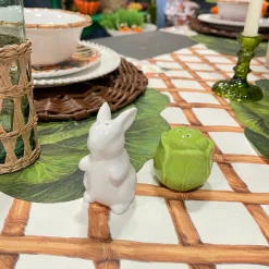 Two's Company Easter Bunny and Cabbage Leaf Salt and Pepper Shaker Set