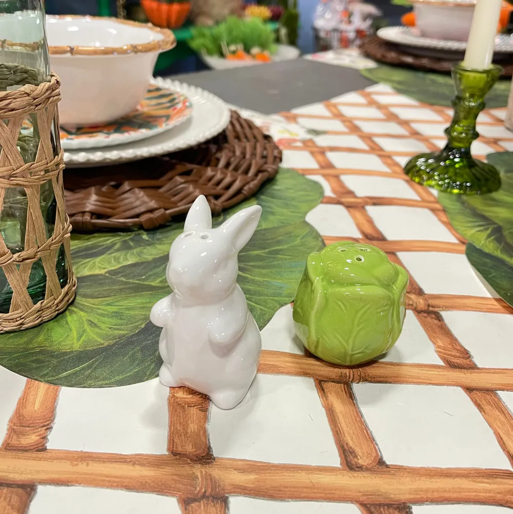 Two's Company Easter Bunny and Cabbage Leaf Salt and Pepper Shaker Set